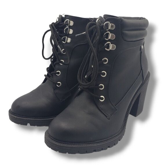 Torrid Lace Up Hiker Bootie Womens‎ 9WW Black Combat Faux Leather - Picture 4 of 9